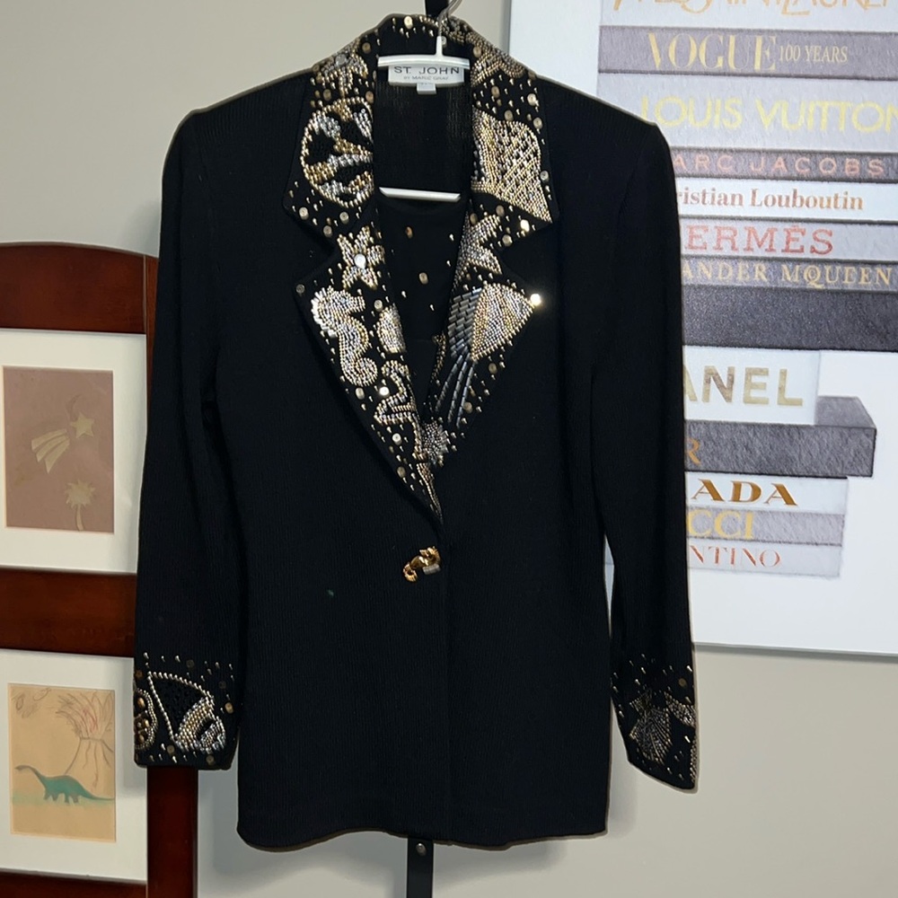 NWOT St. John by Marie Gray vintage sweater jacket with seahorse seashells bling